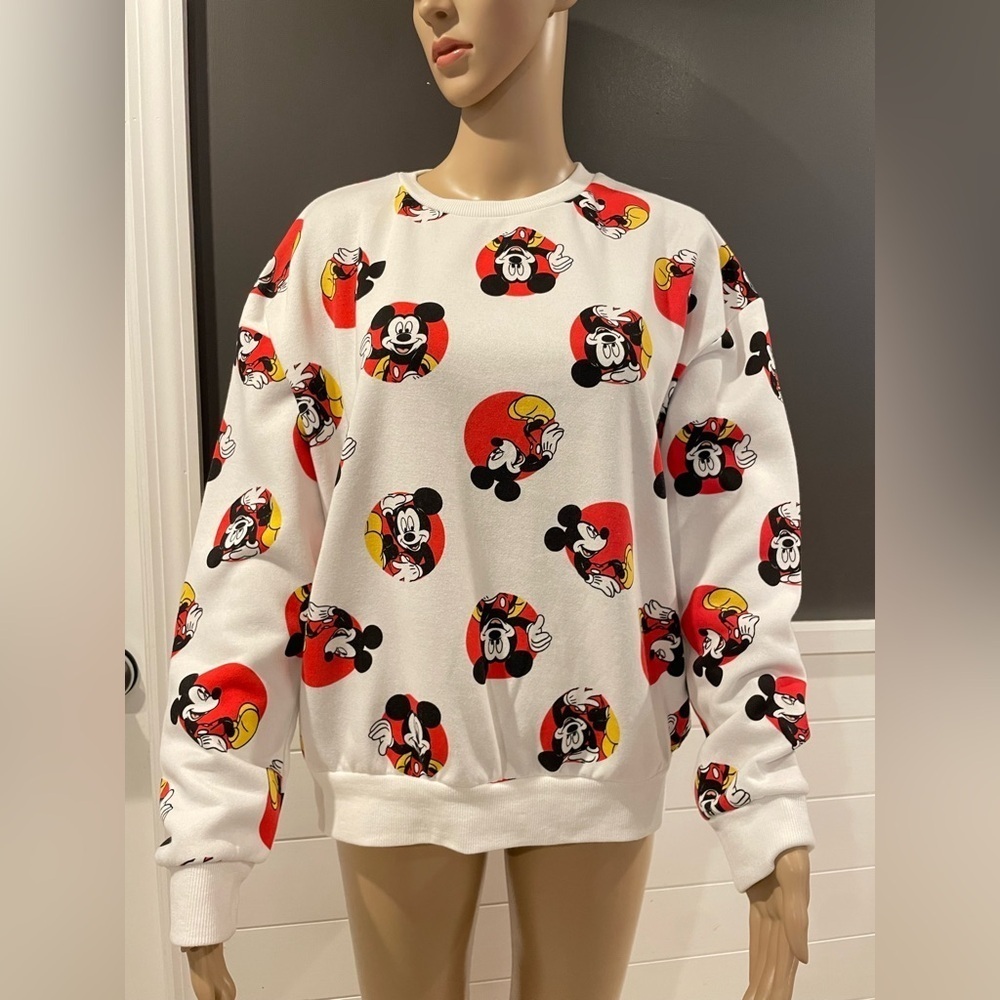 Disney White Sweatshirt with Cartoon Character Print size L(10-12)